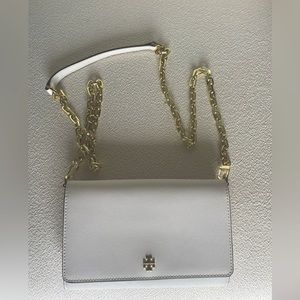 Tory Burch White Gold Chain Cross Body Bag